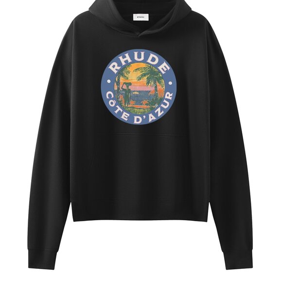 Rhude Black Côte d'Azur Graphic Print Hoodie - Picture 1 of 8
